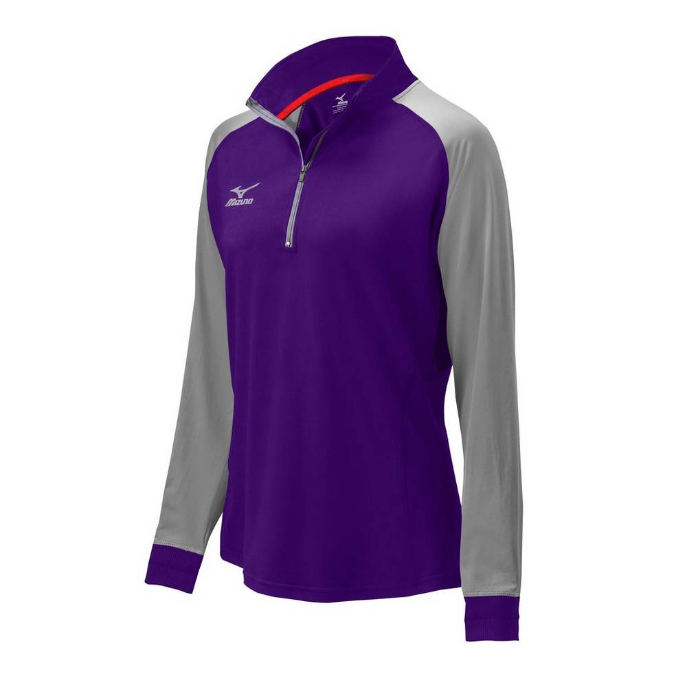 Womens Mizuno Prime 1/2 Zip Volleyball Jacket Purple/Grey Philippines (ISGJOU520)